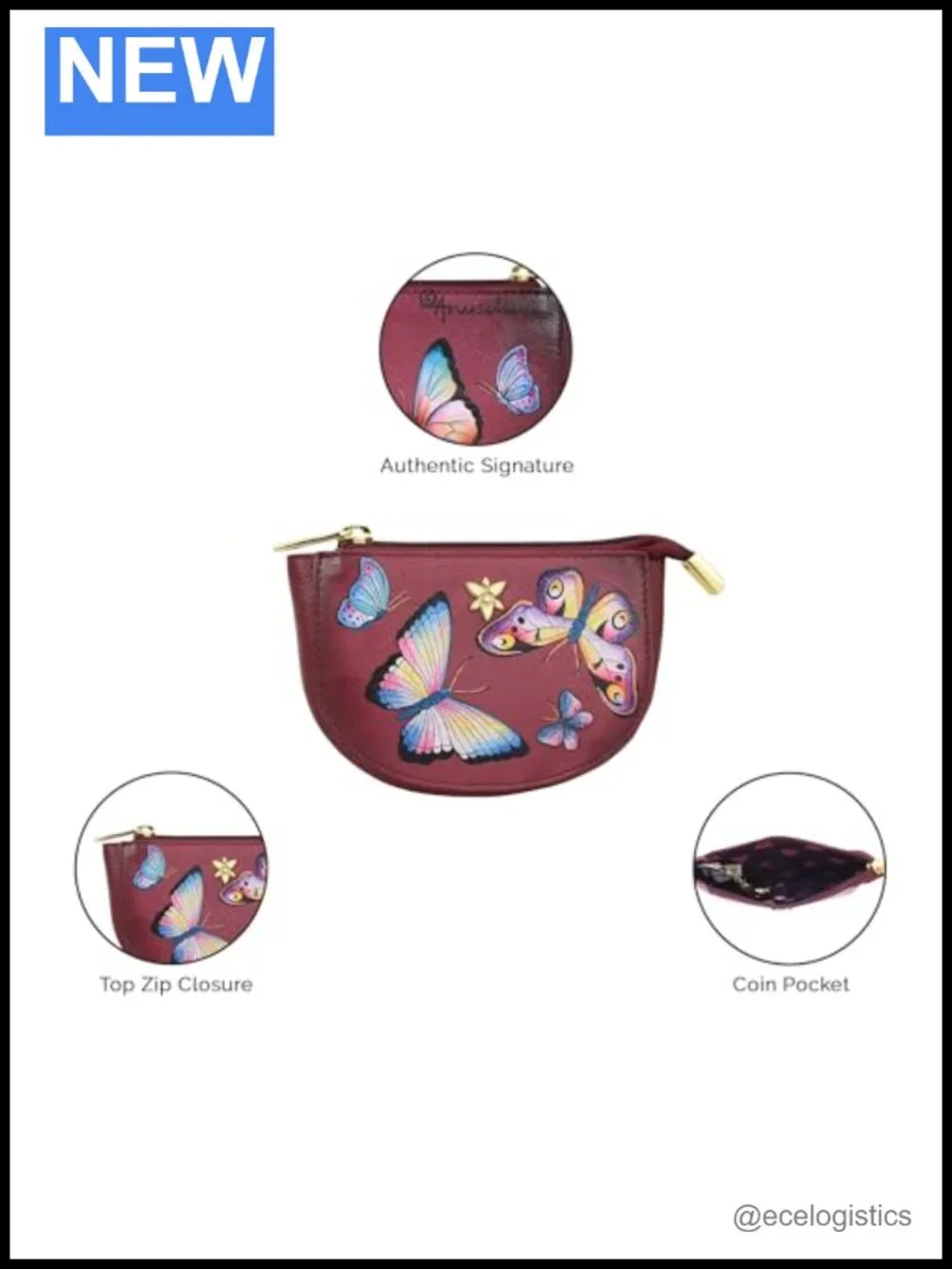 Genuine Leather Hand-Painted Zip Pouch Purse